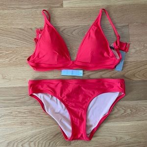 Red JCrew Plunge V Neck Bikini.